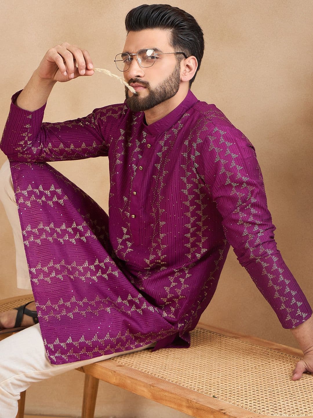 HERE&NOW Ethnic Motifs Embroidered Sequinned Kurta - view 1