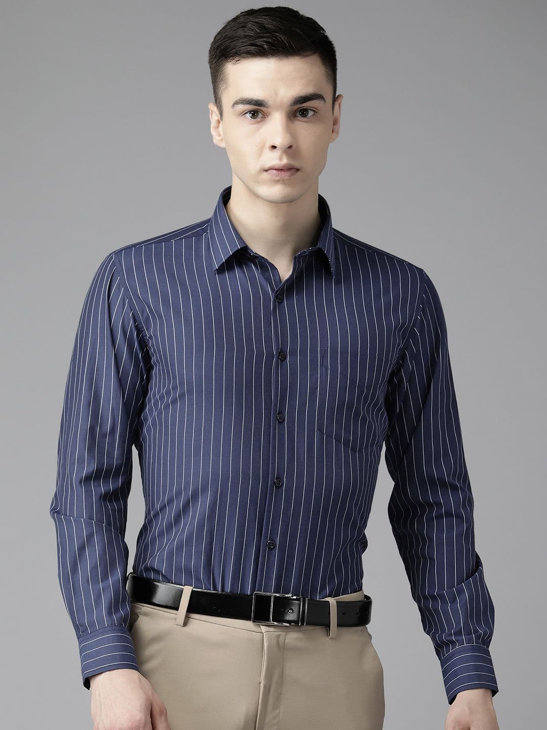 English Navy Men Smart Slim Fit Striped Formal Shirt - view 1