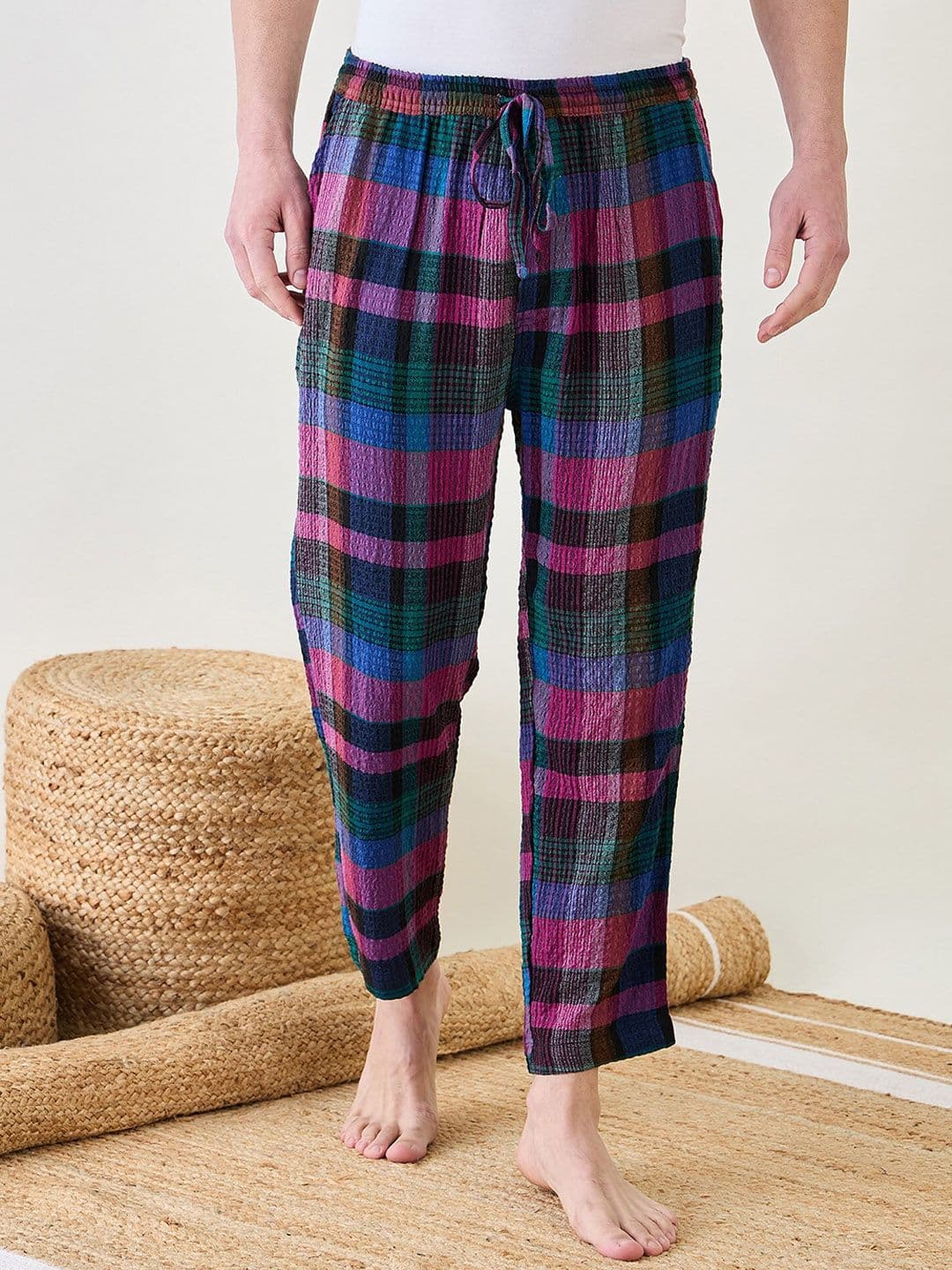 The Kaftan Company Men Checked Slim-Fit Lounge Pants - view 1
