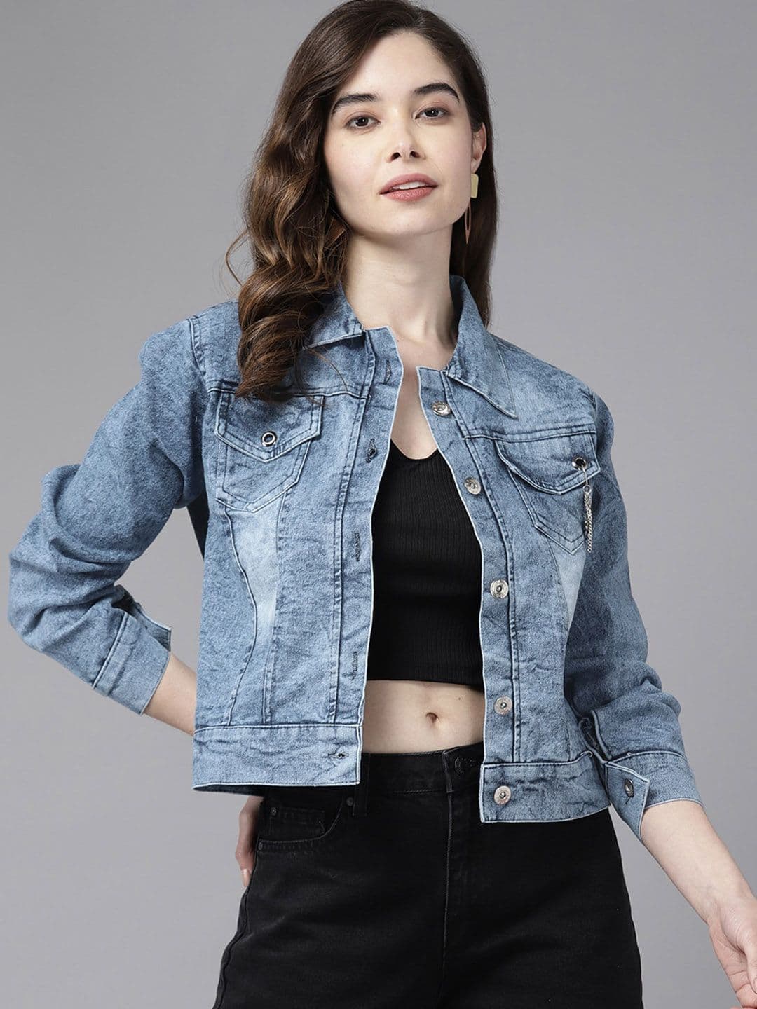 BAESD Women Washed Windcheater Crop Denim Jacket - view 1