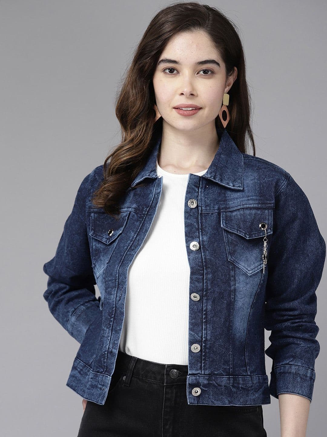 BAESD Women Washed Windcheater Denim Jacket with Patchwork - view 1