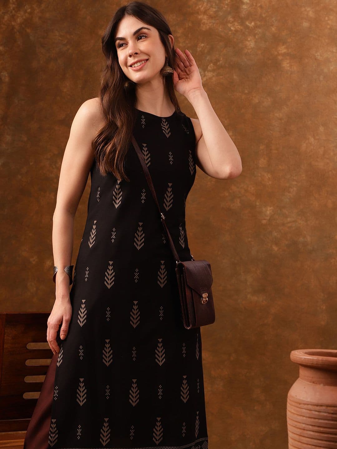 Anouk X fwd Black Ethnic Motifs Printed Sleeveless Straight Kurta - view 1