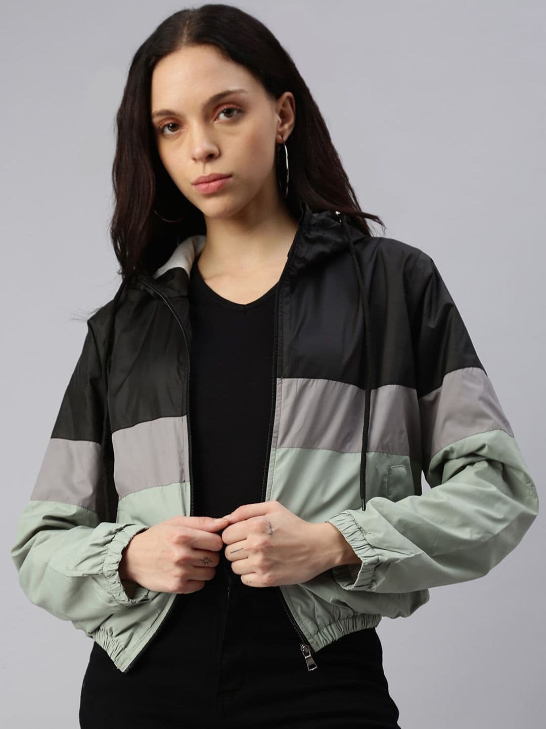VOXATI Women Colourblocked No Crop Bomber Jacket - view 1