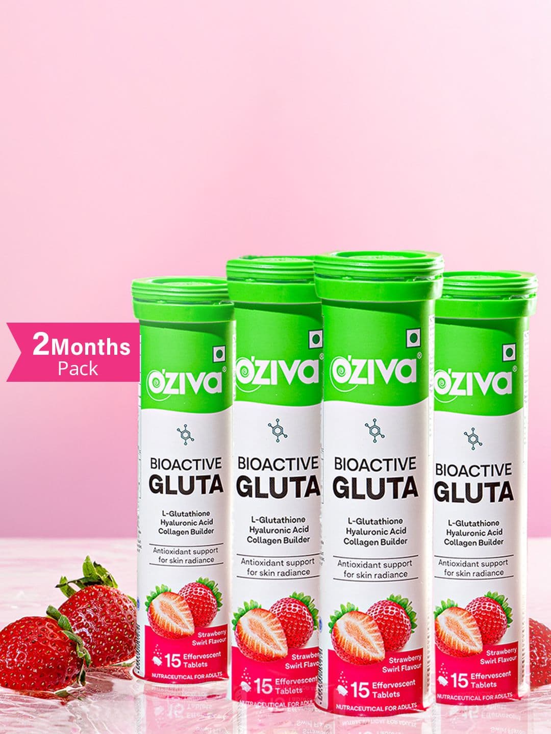 OZiva Gluta Fizzy Strawberry Swirl with L-Glutathione & Vitamin C - 15 Pcs Each - view 1