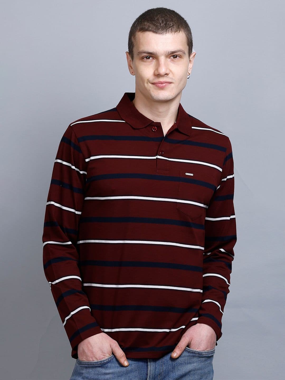 GODFREY Striped Polo Collar Ultralite Casual T-shirt - view 1
