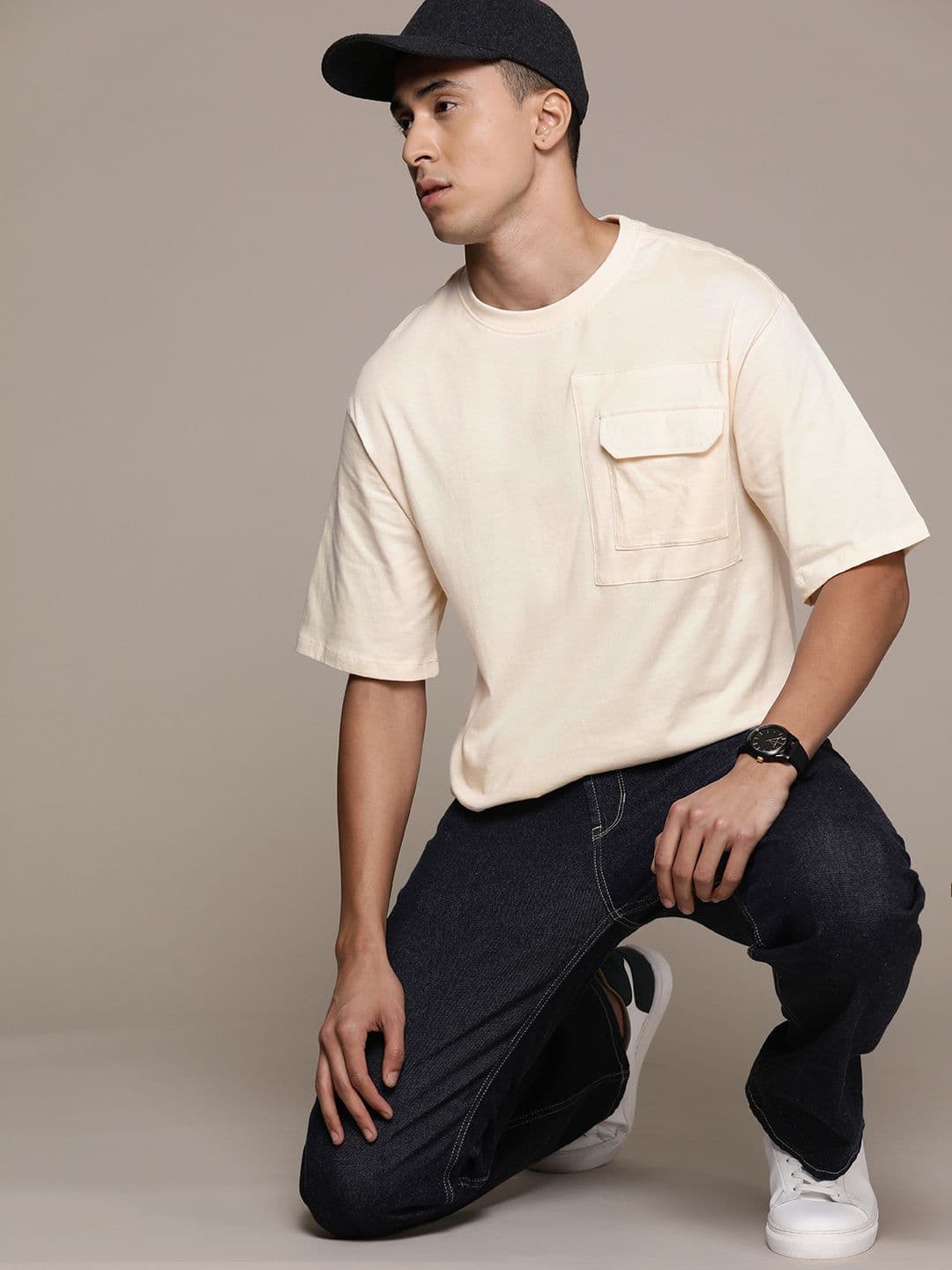 The Roadster Lifestyle Co. Drop-Shoulder Sleeves Pure Cotton Relaxed T-shirt - view 1