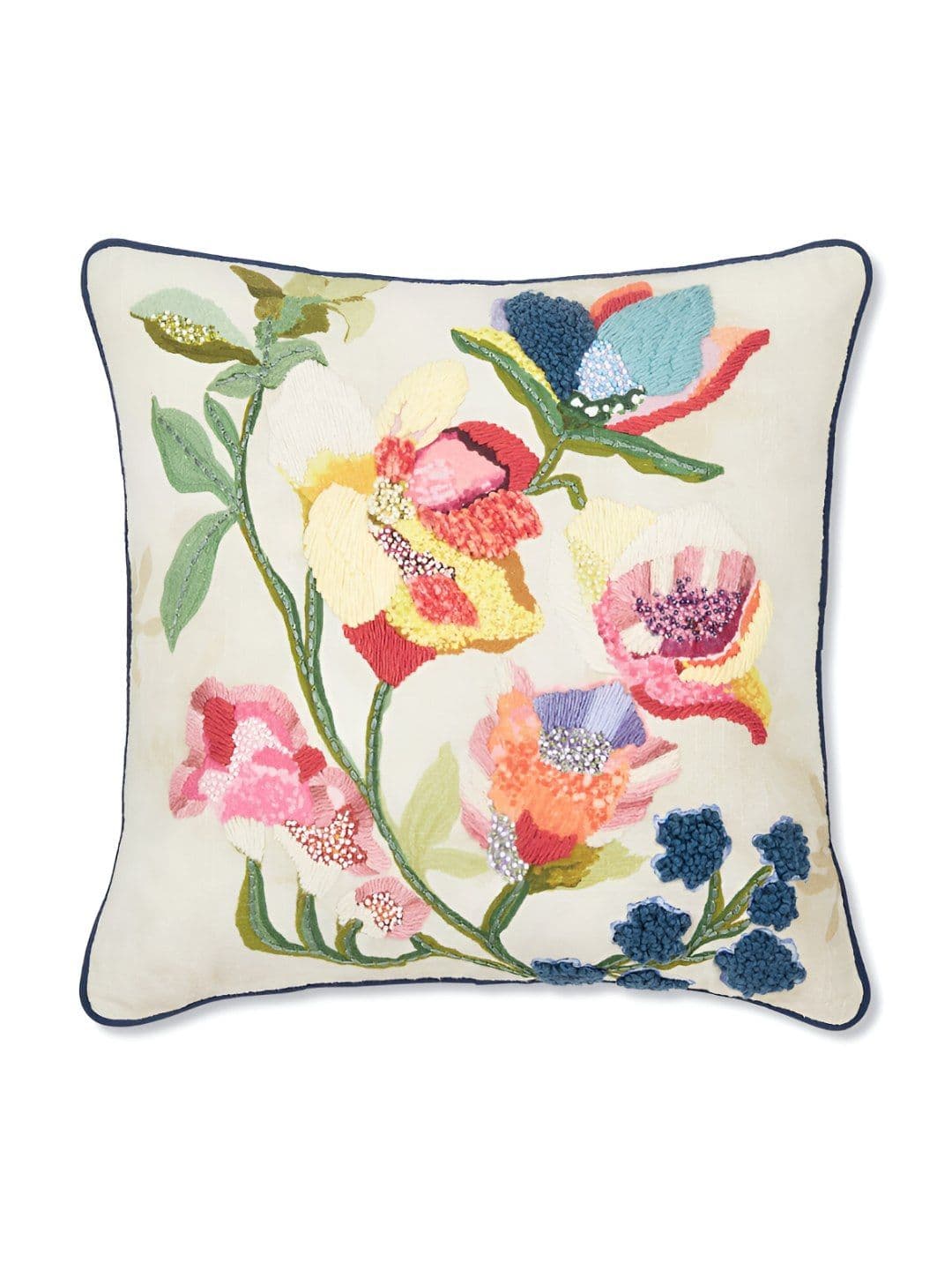 haus & kinder Cream & Green Floral Embroidered Square Cushion Cover - view 1