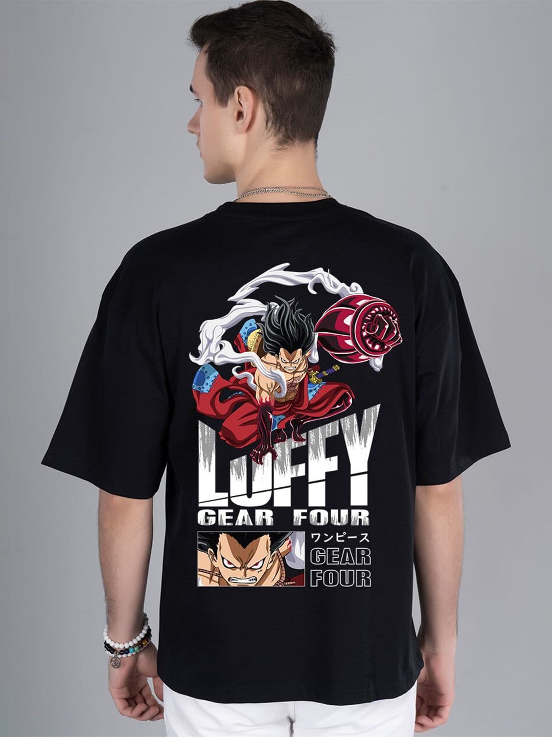 PRONK Luffy Gear Four Graphic Printed Drop-Shoulder Sleeves Oversized Pure Cotton T-shirt - view 1