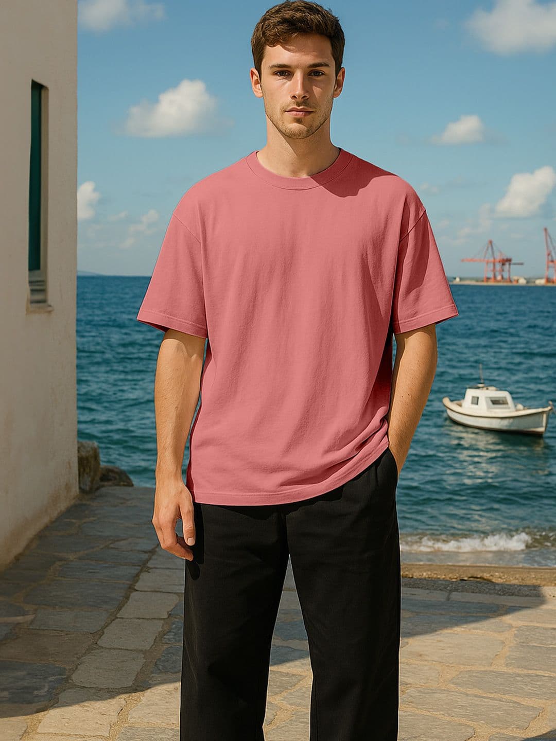 VEIRDO Drop-Shoulder Sleeves Pure Cotton Oversized T-shirt - view 1