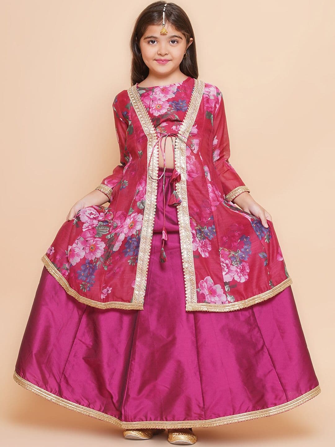 Bitiya by Bhama Girls Floral Printed Gotta Patti Ready to Wear Lehenga With Choli & Shrug - view 1