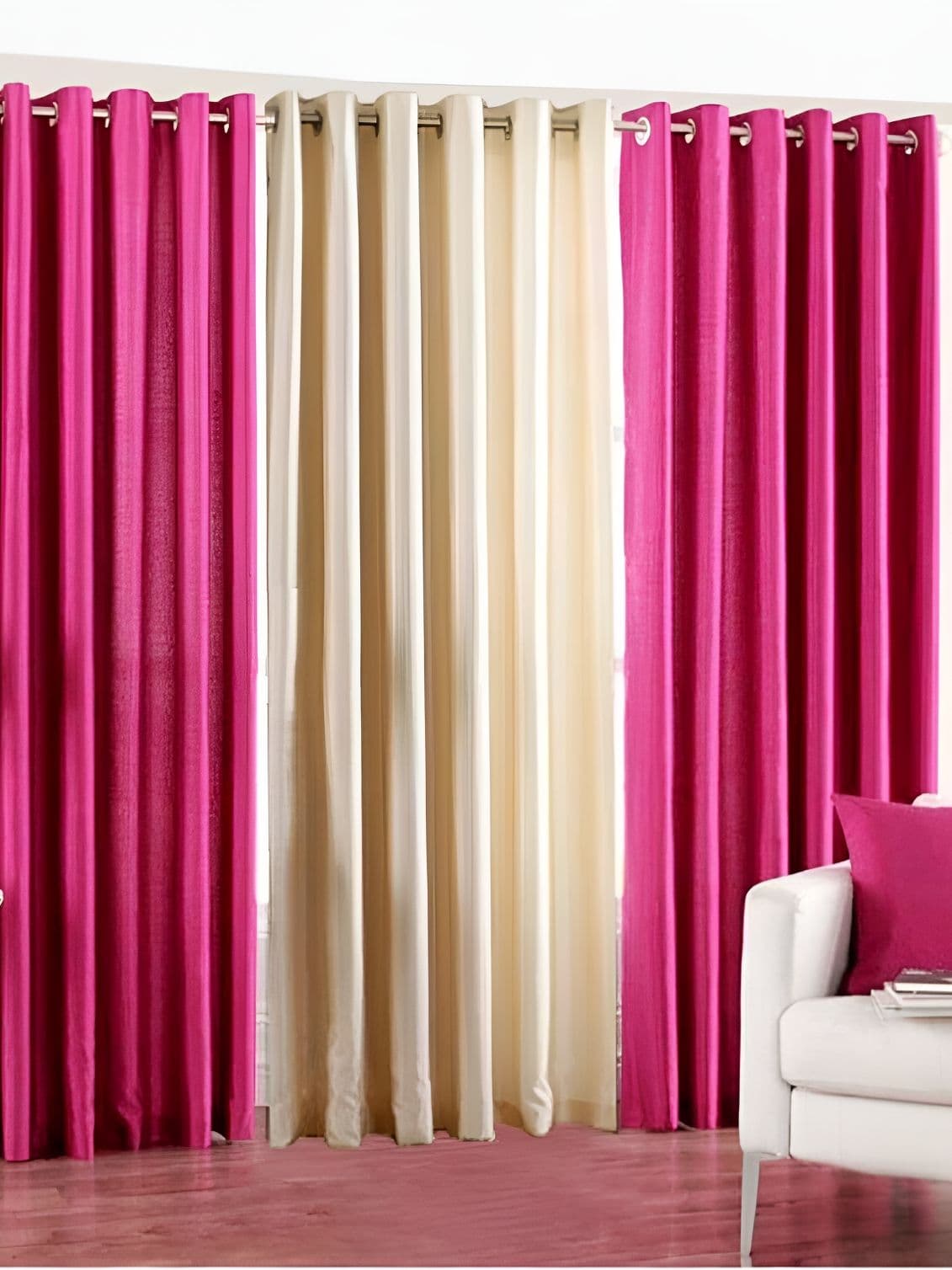 Panipat Textile Hub Pink & Beige 3 Pcs Long Door Curtains - view 1