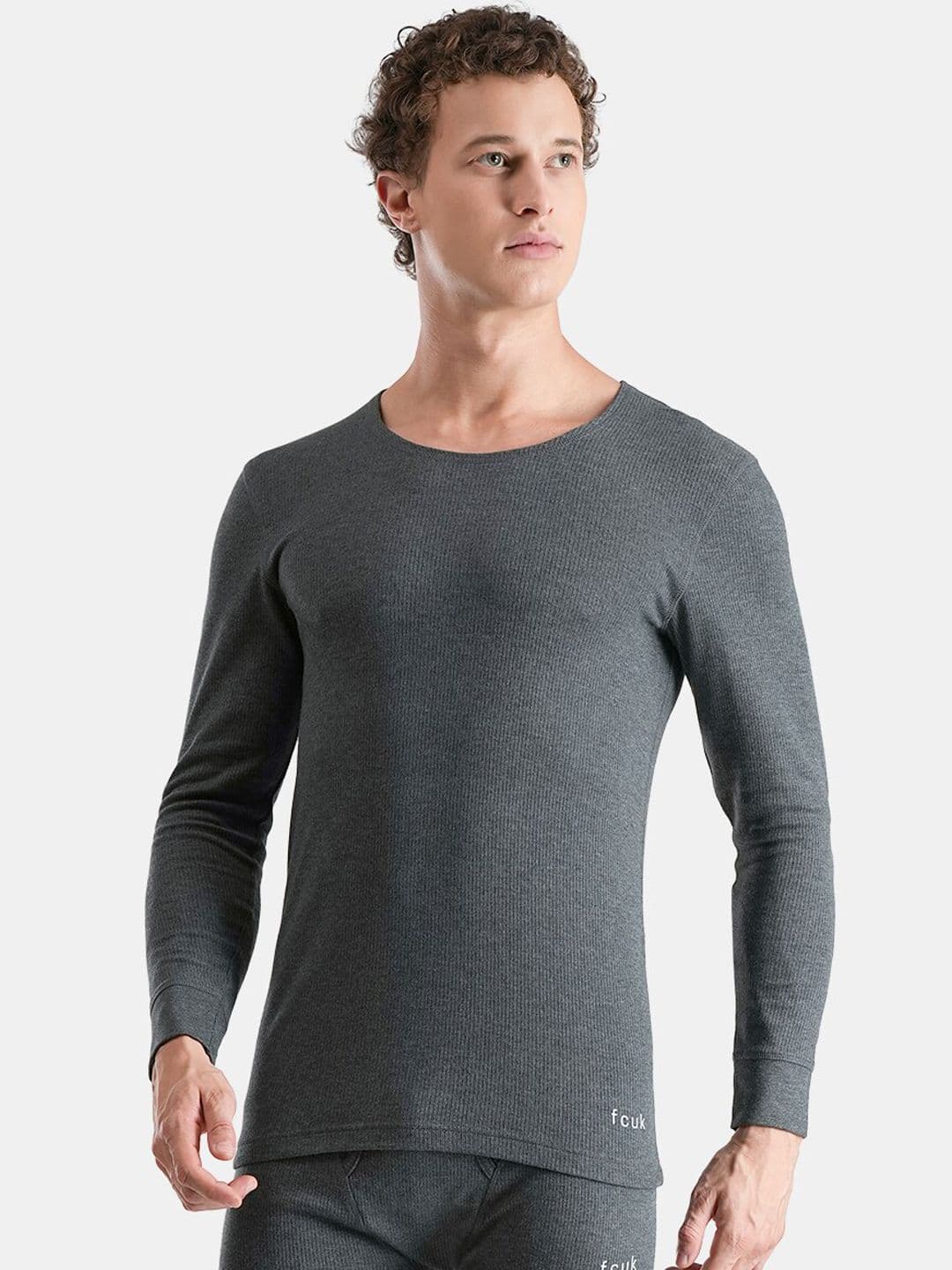 FCUK Ribbed Full Sleeves Thermal Top - view 1