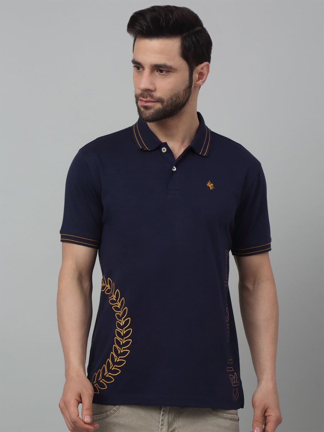 Cantabil Typography Printed Polo Collar Round Neck Half Sleeves Cotton T-Shirt - view 1