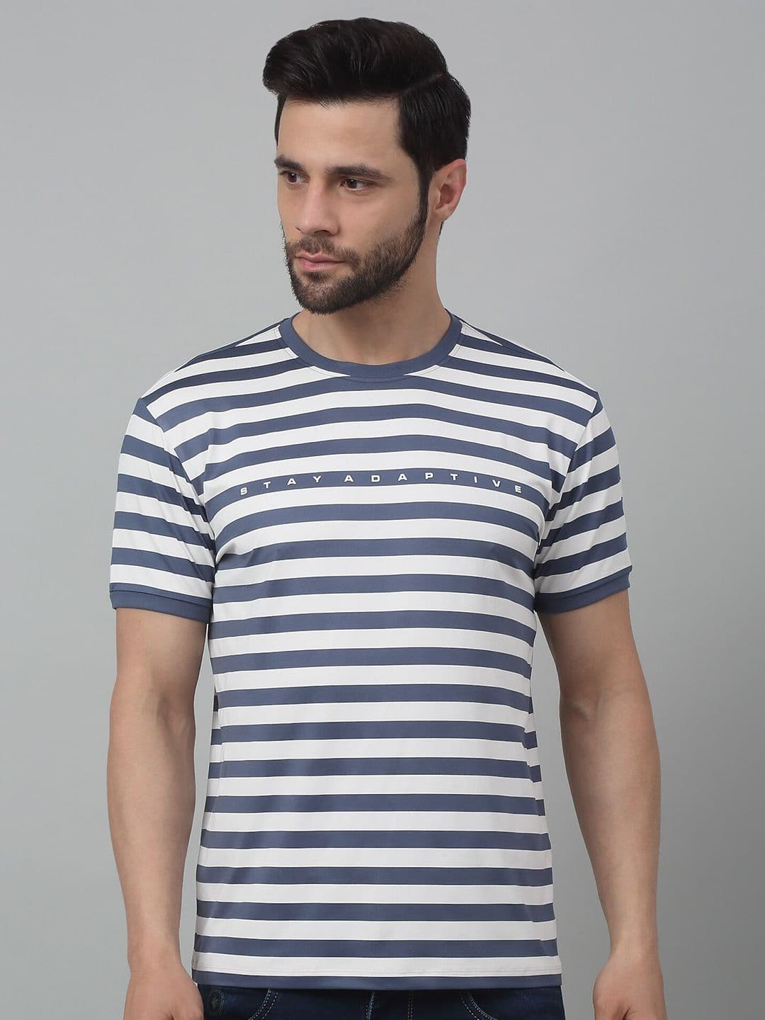 Cantabil Striped Round Neck Short Sleeves Cotton T-shirt - view 1