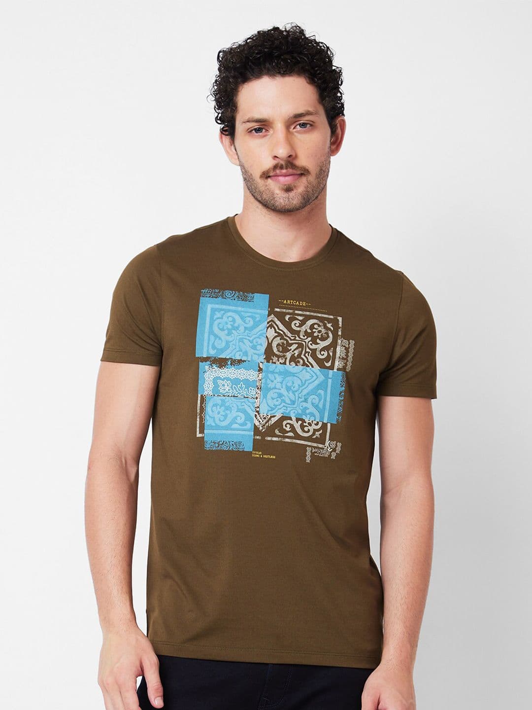 SPYKAR Graphic Printed Round Neck Half Sleeves Slim Fit Cotton T-shirt - view 1