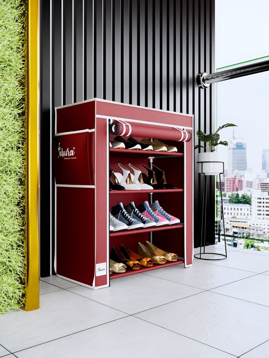 Pamworld Maroon 4 Layer Rectangle Shoe Cum Multi-Utility Rack - view 1