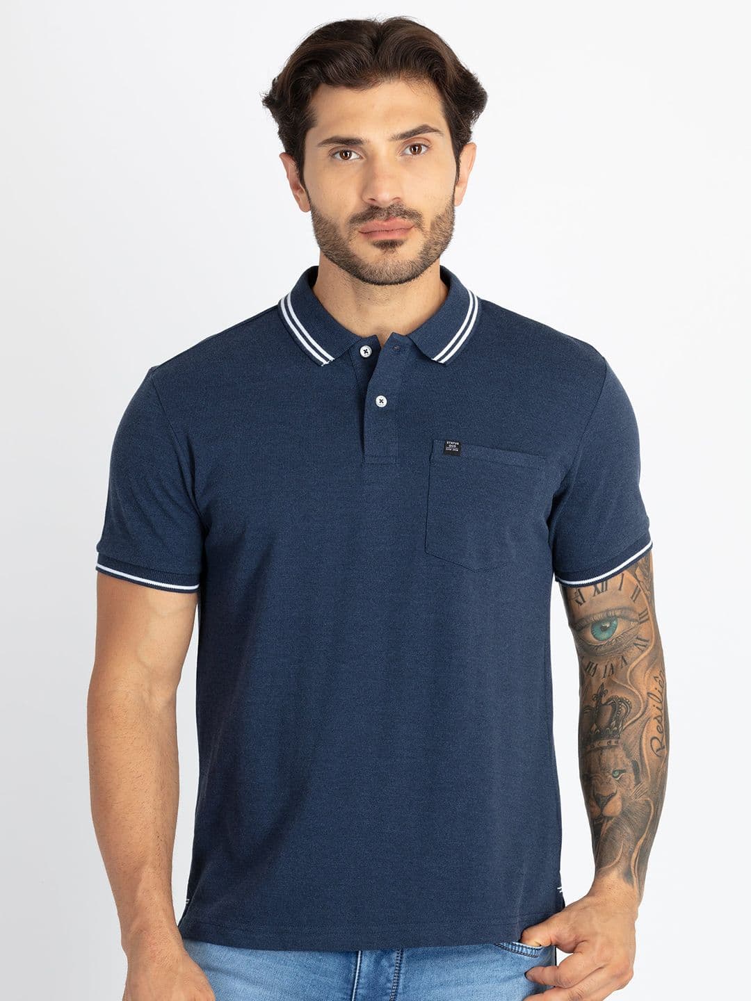 Status Quo Polo Collar Pocket Cotton Slim Fit T-shirt - view 1