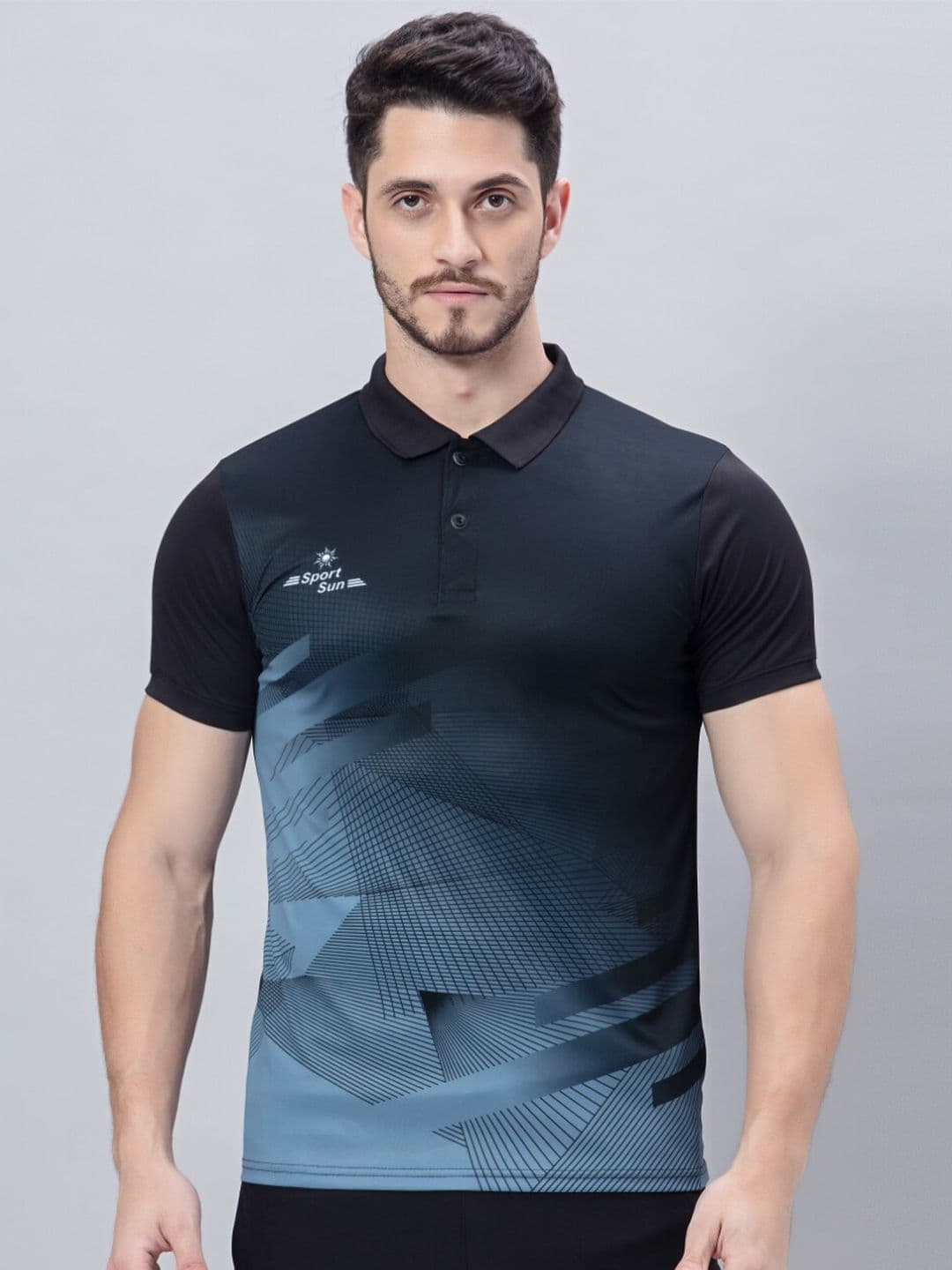 SPORT SUN Colourblocked Rapid-Dry Polo Collar Training or Gym Sports T-shirt - view 1