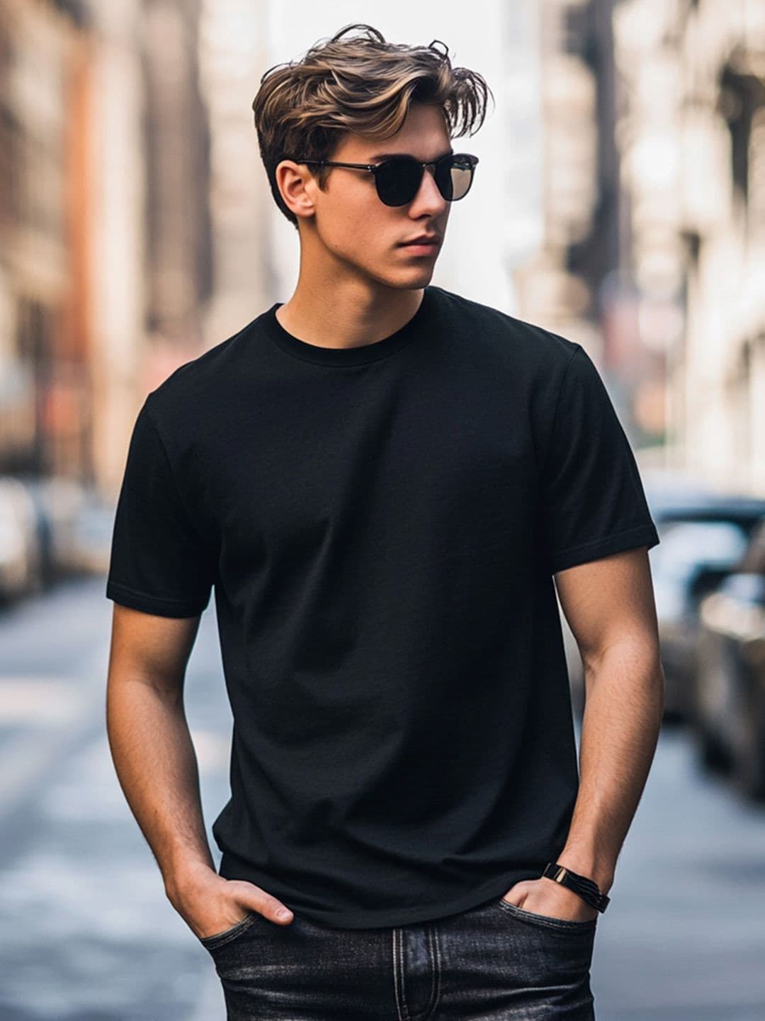 VEIRDO Round Neck Short Sleeves Pure Cotton T-shirt - view 1