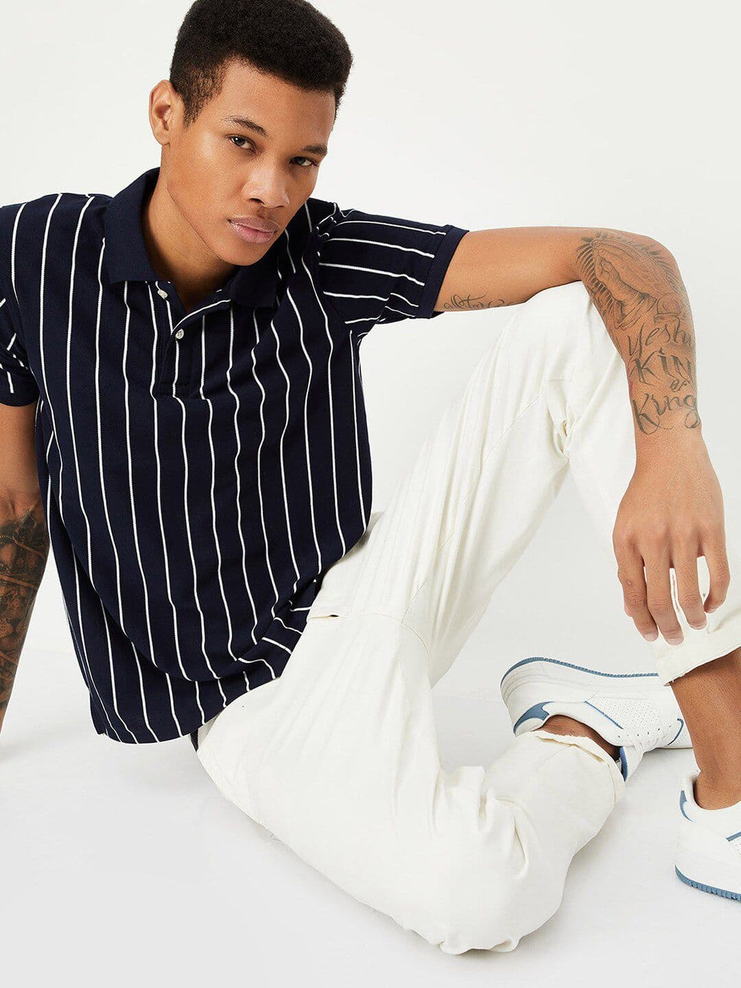 max Striped Polo Collar Short Sleeves Cotton T-shirt - view 1