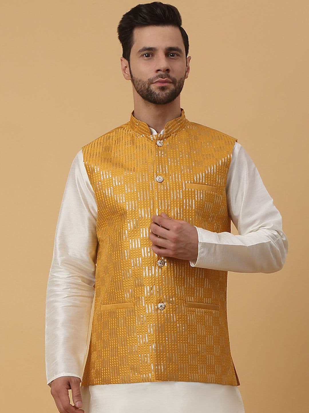 KRAFT INDIA Embroidered Woven Nehru Jacket - view 1
