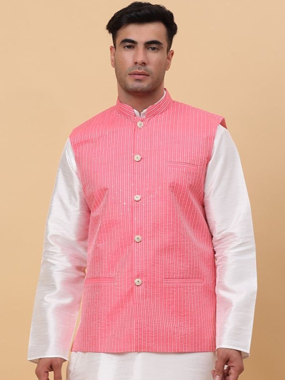 KRAFT INDIA Striped Woven Nehru Jacket - view 1