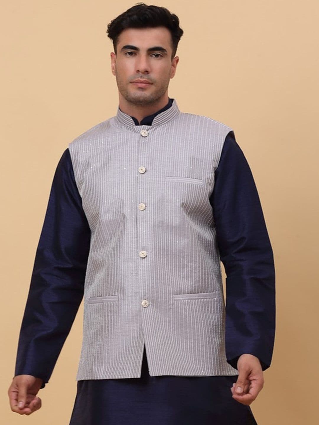 KRAFT INDIA Striped Woven Nehru Jacket - view 1