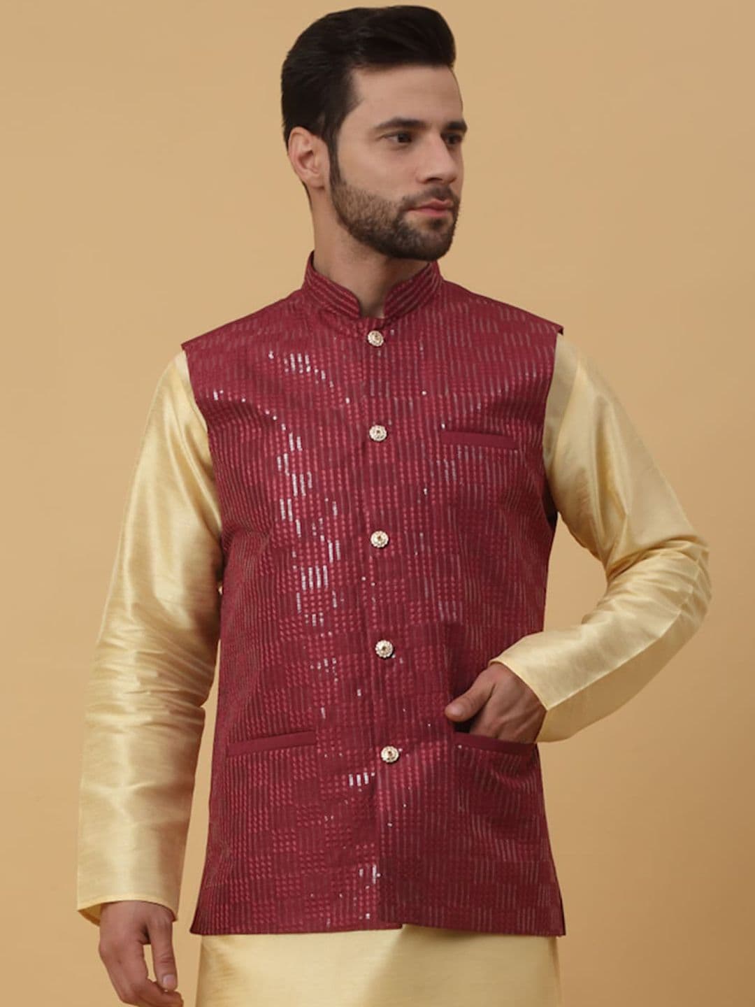 KRAFT INDIA Embroidered Woven Nehru Jacket - view 1