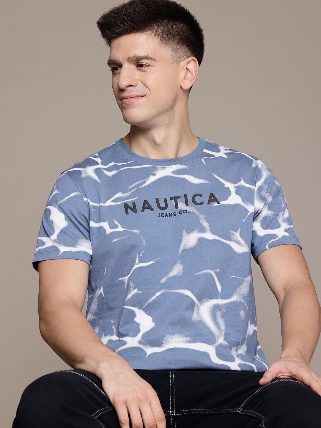 Nautica Men Printed Pure Cotton T-shirt - view 1