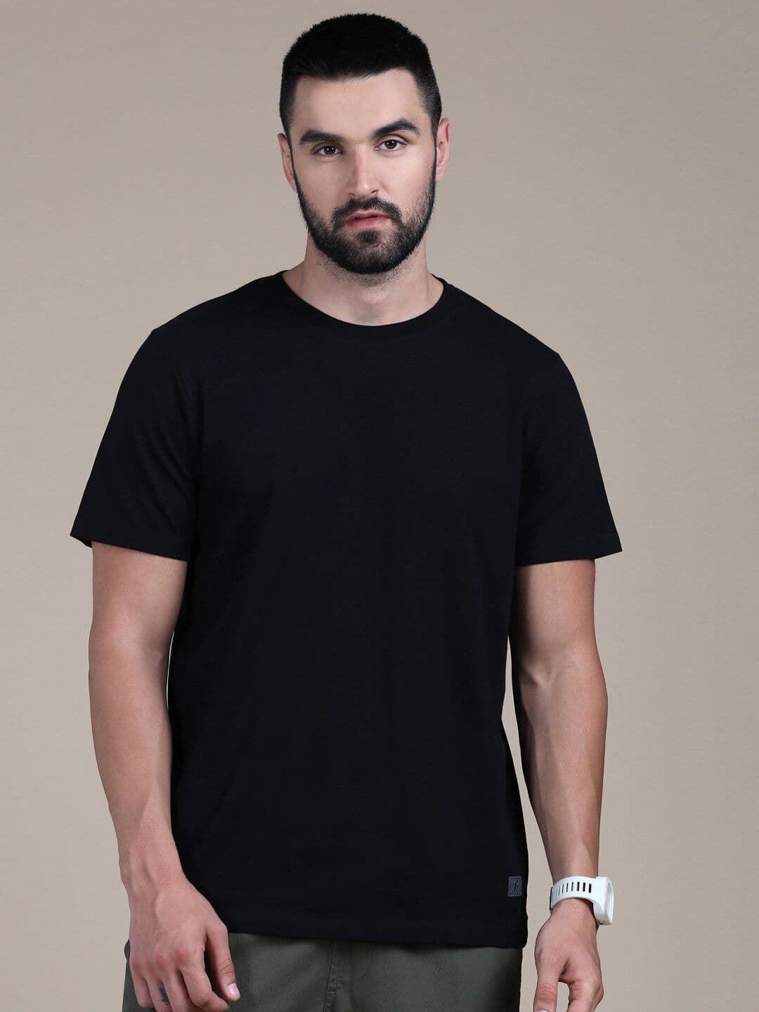 The Roadster Lifestyle Co. Black Round Neck Cotton T-Shirt - view 1