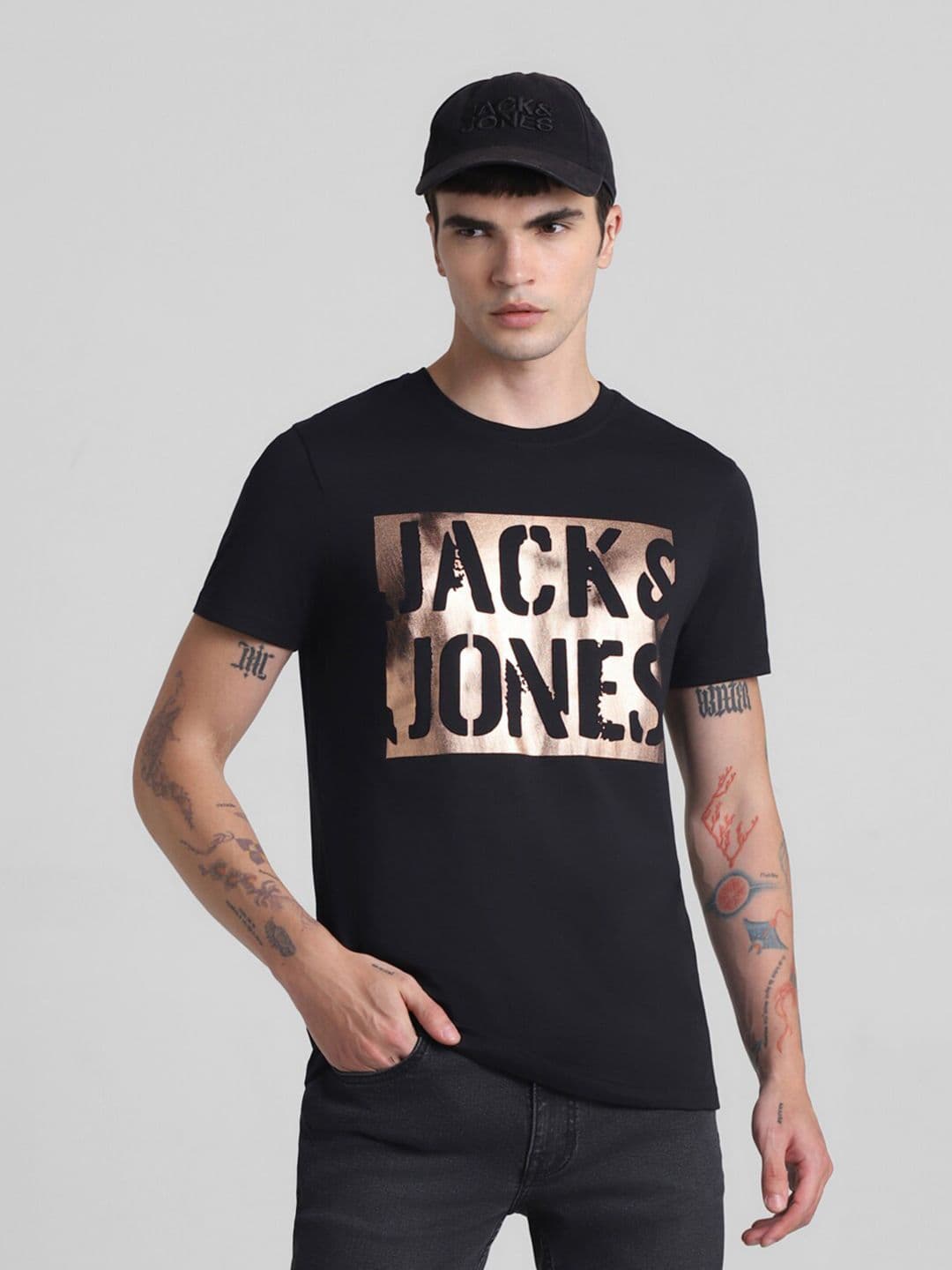 Jack & Jones Typography Printed Round Neck Short Sleeves Cotton Slim Fit T-shirt - view 1