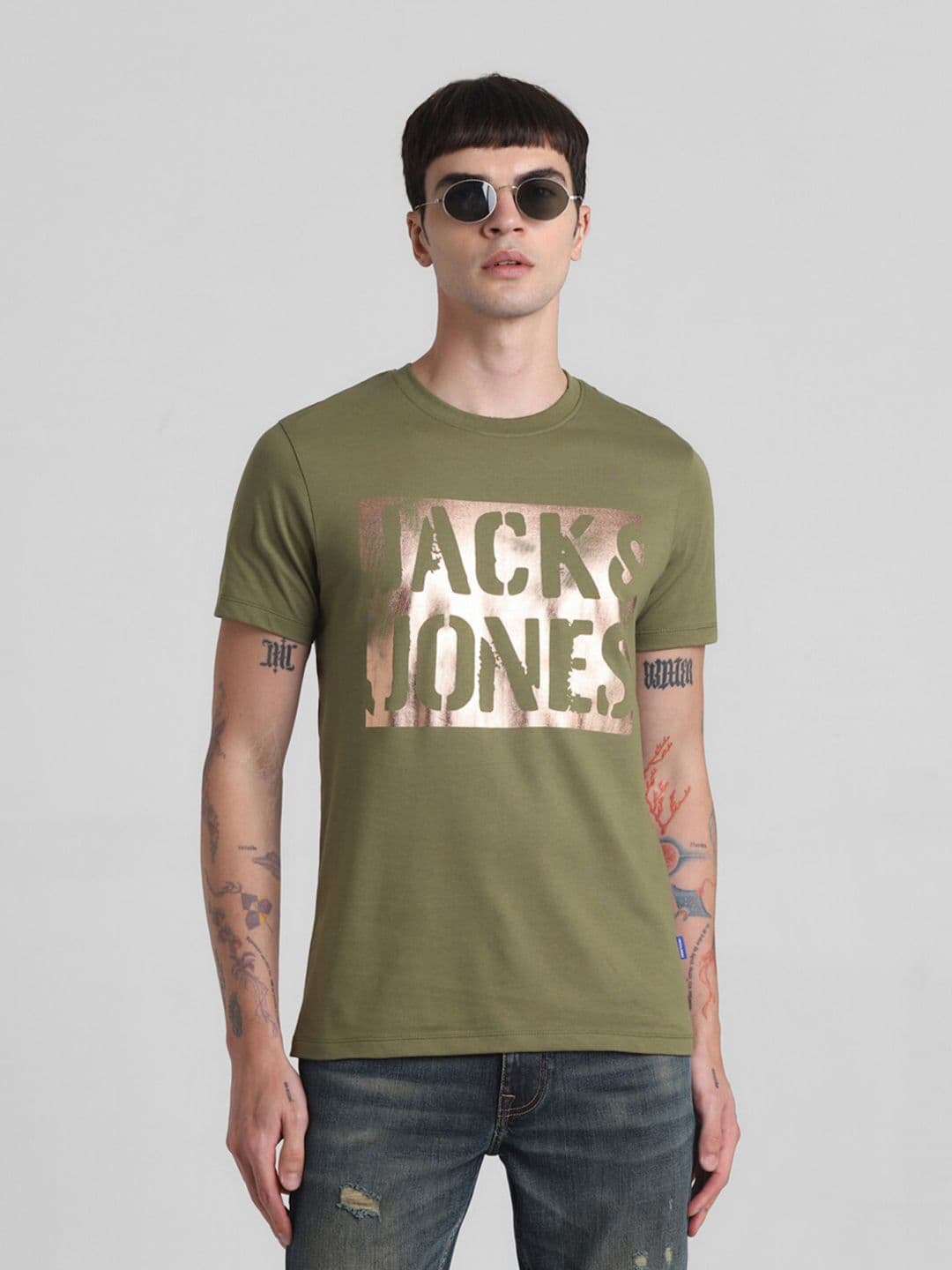 Jack & Jones Typography Printed Slim Fit Round Neck Cotton T-shirt - view 1