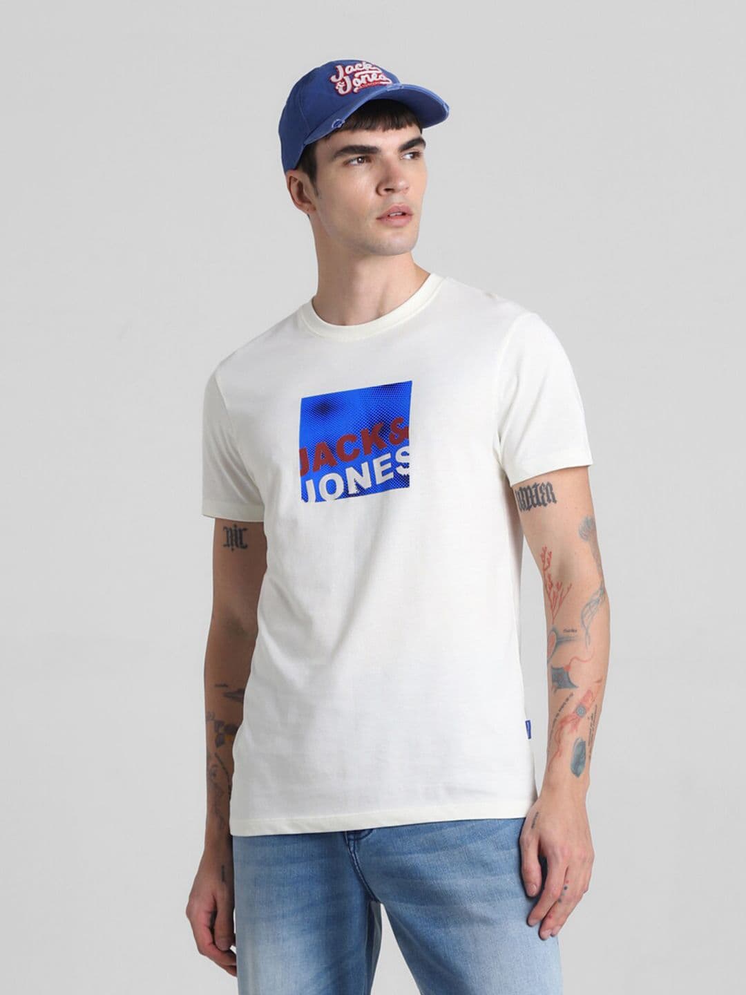 Jack & Jones Typography Printed Cotton Short Sleeves Pockets Slim Fit Casual T-shirt - view 1