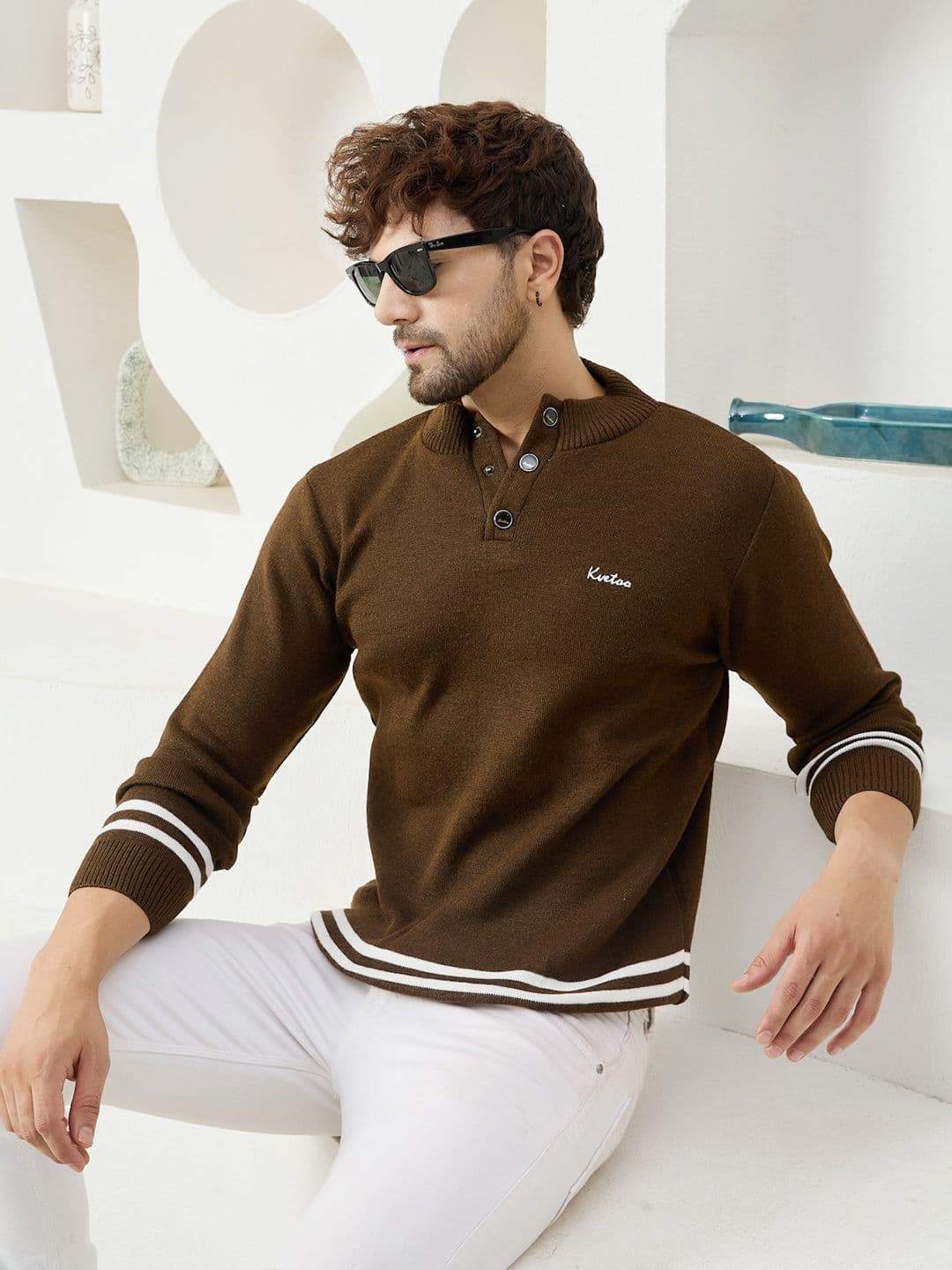 KVETOO Striped Turtle Neck Acrylic Pullover Sweater - view 1
