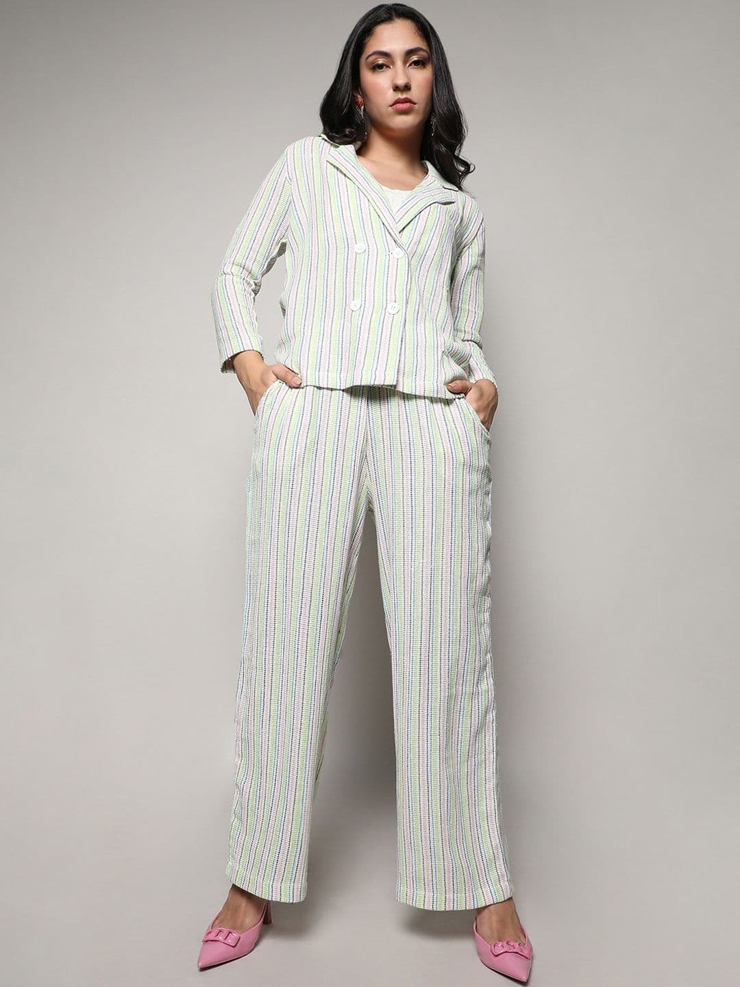 PINACOLADA Striped Double Breasted Blazer With Trousers Co-Ords - view 1
