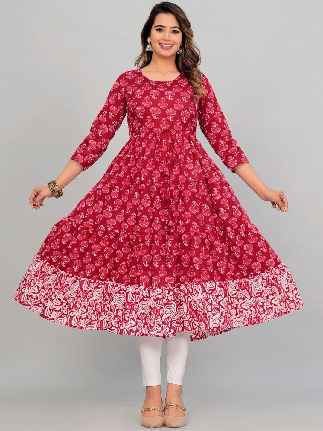 SGRF Women Ethnic Motifs Yoke Design Flared Sleeves Gotta Patti Maternity Anarkali Kurta - view 1