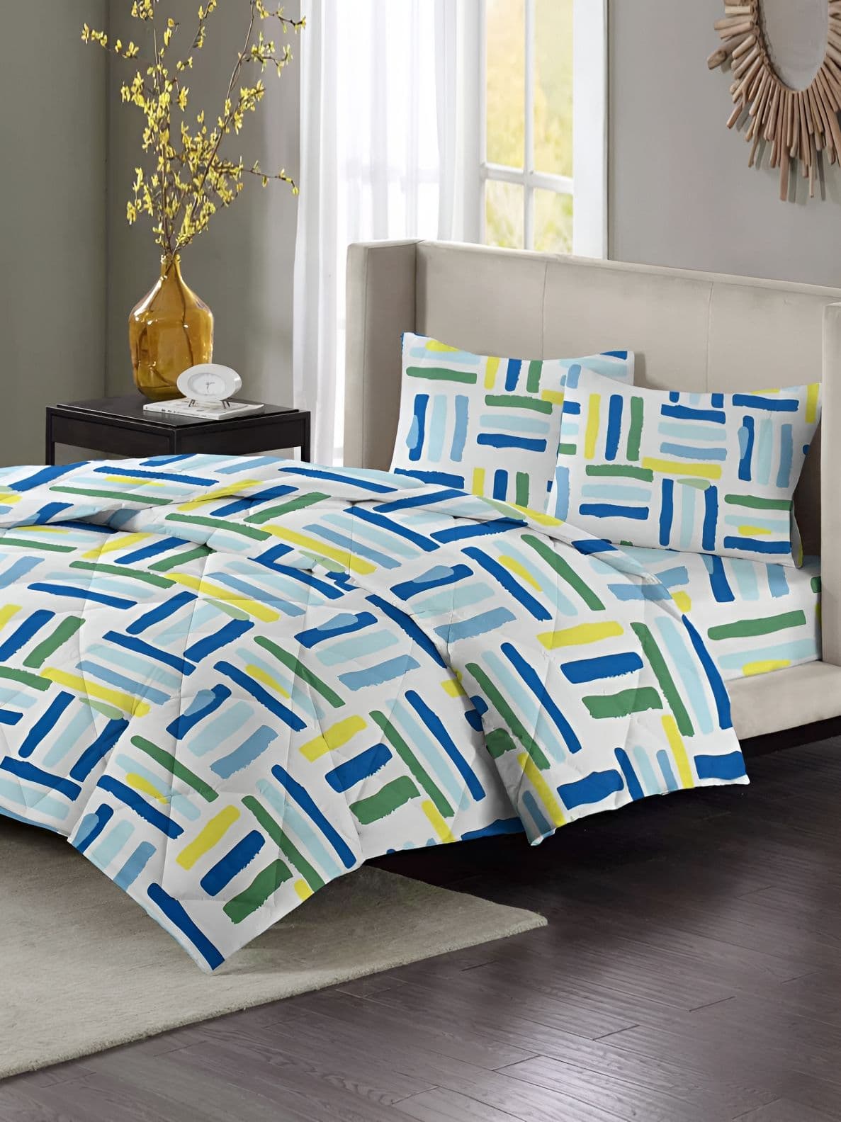 HOMEKART White & Green Self Design Other 4 Piece Double Queen Superfine Bedding Set - view 1
