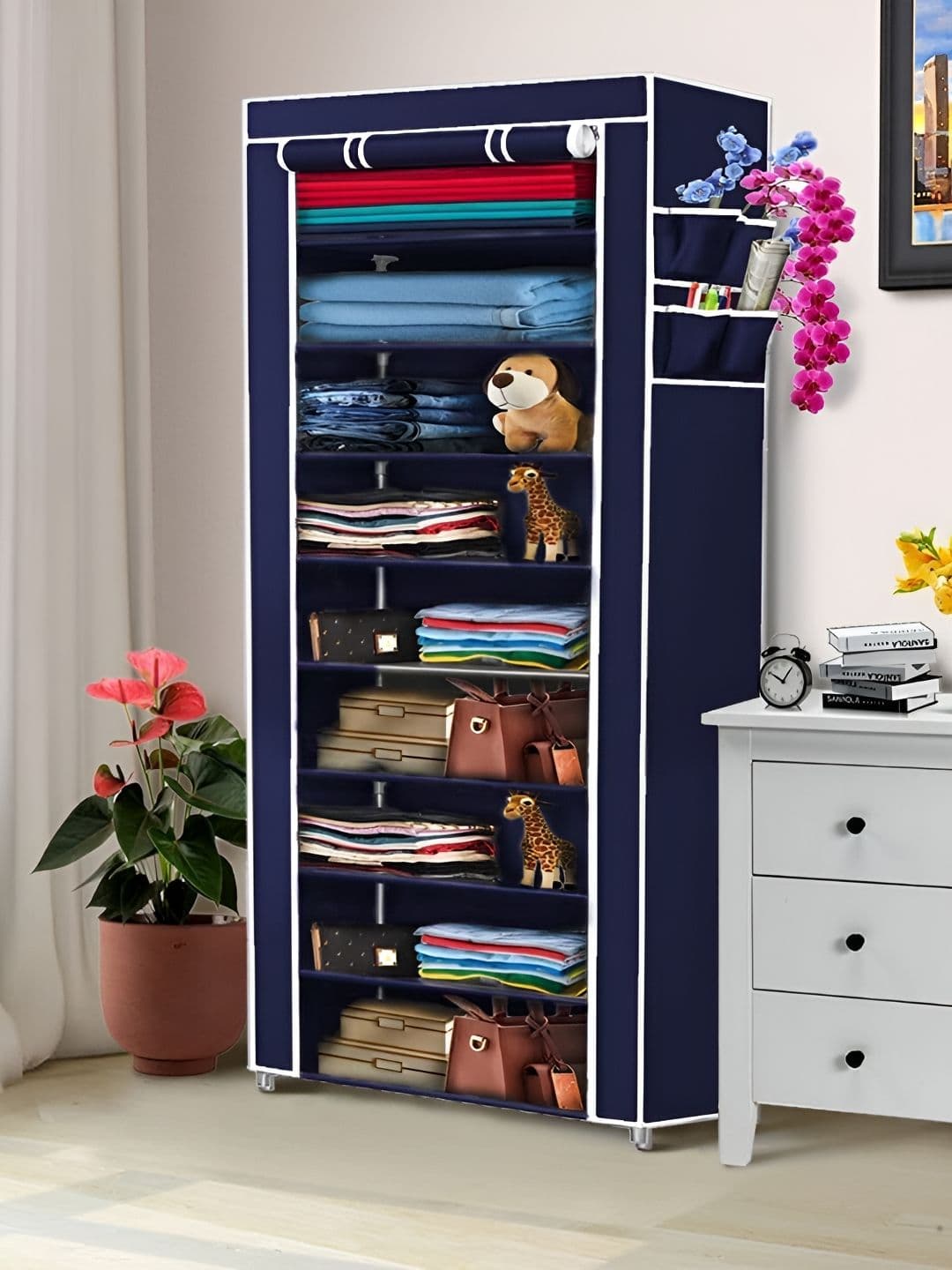 Pamworld Navy Blue Non Woven Fabric 9 Shelf Shoe Rack - view 1