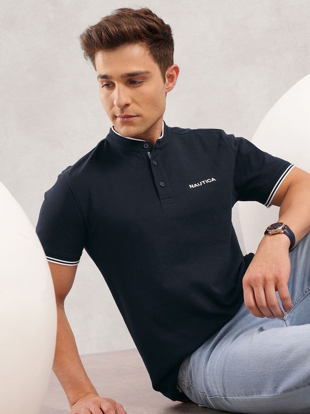 Nautica Band Collar Pure Cotton T-shirt - view 1