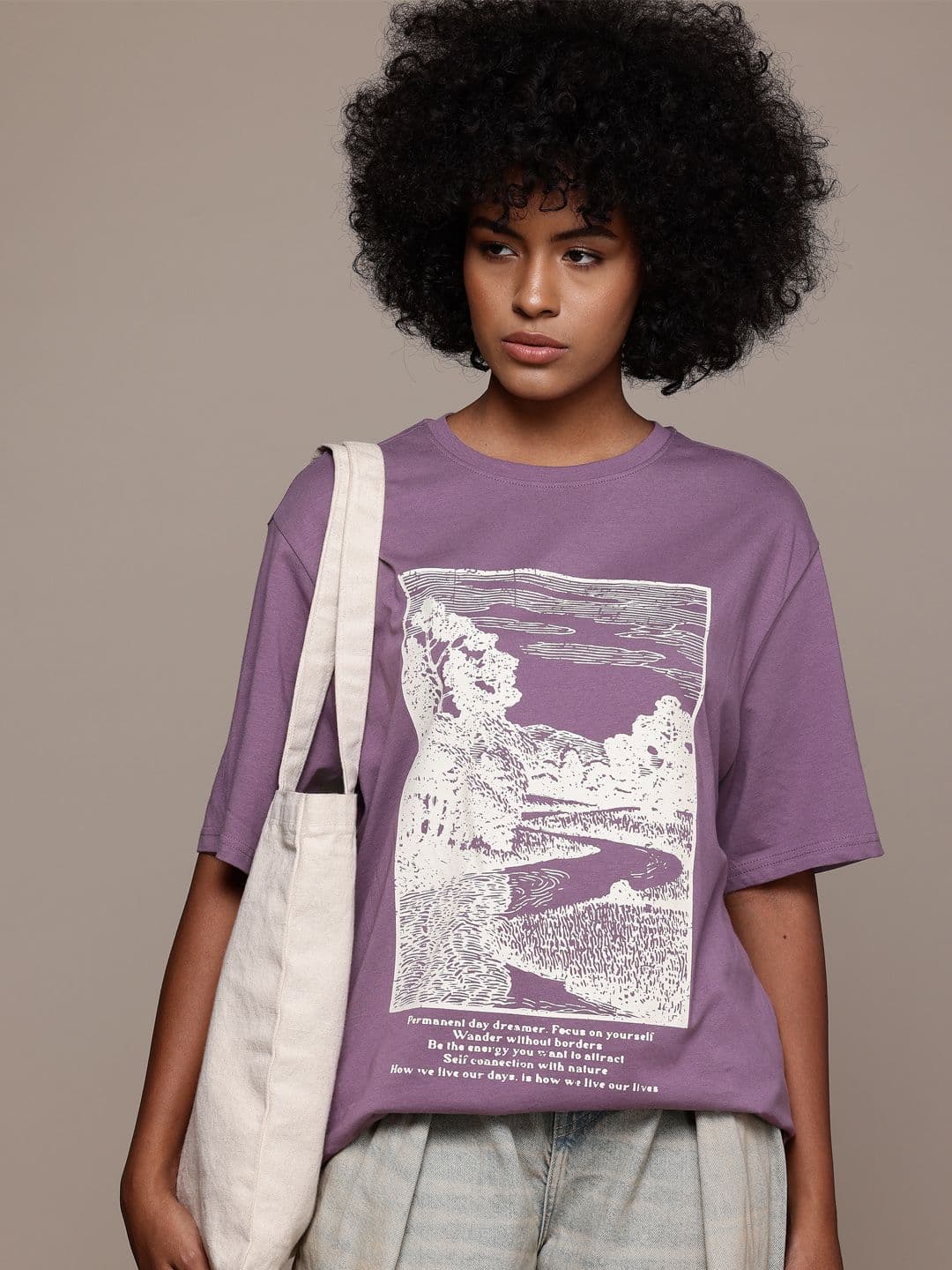 The Roadster Lifestyle Co. Printed Drop-Shoulder Sleeves Pure Cotton Oversized T-shirt - view 1