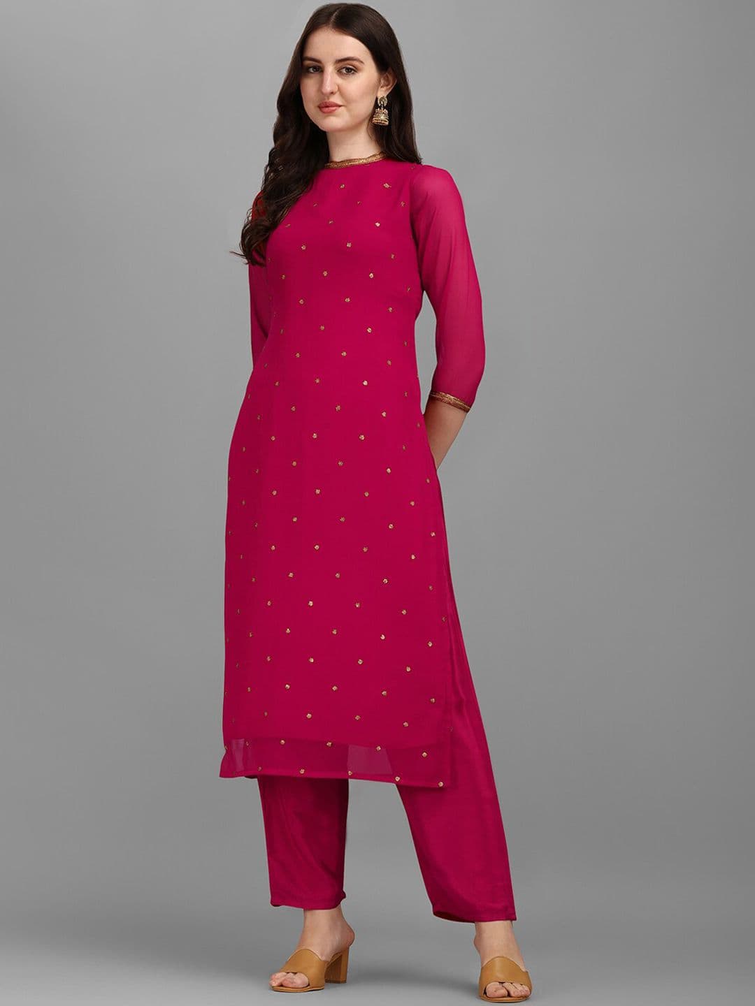 KALINI Floral Embroidered Sequinned Kurta With Trouser - view 1