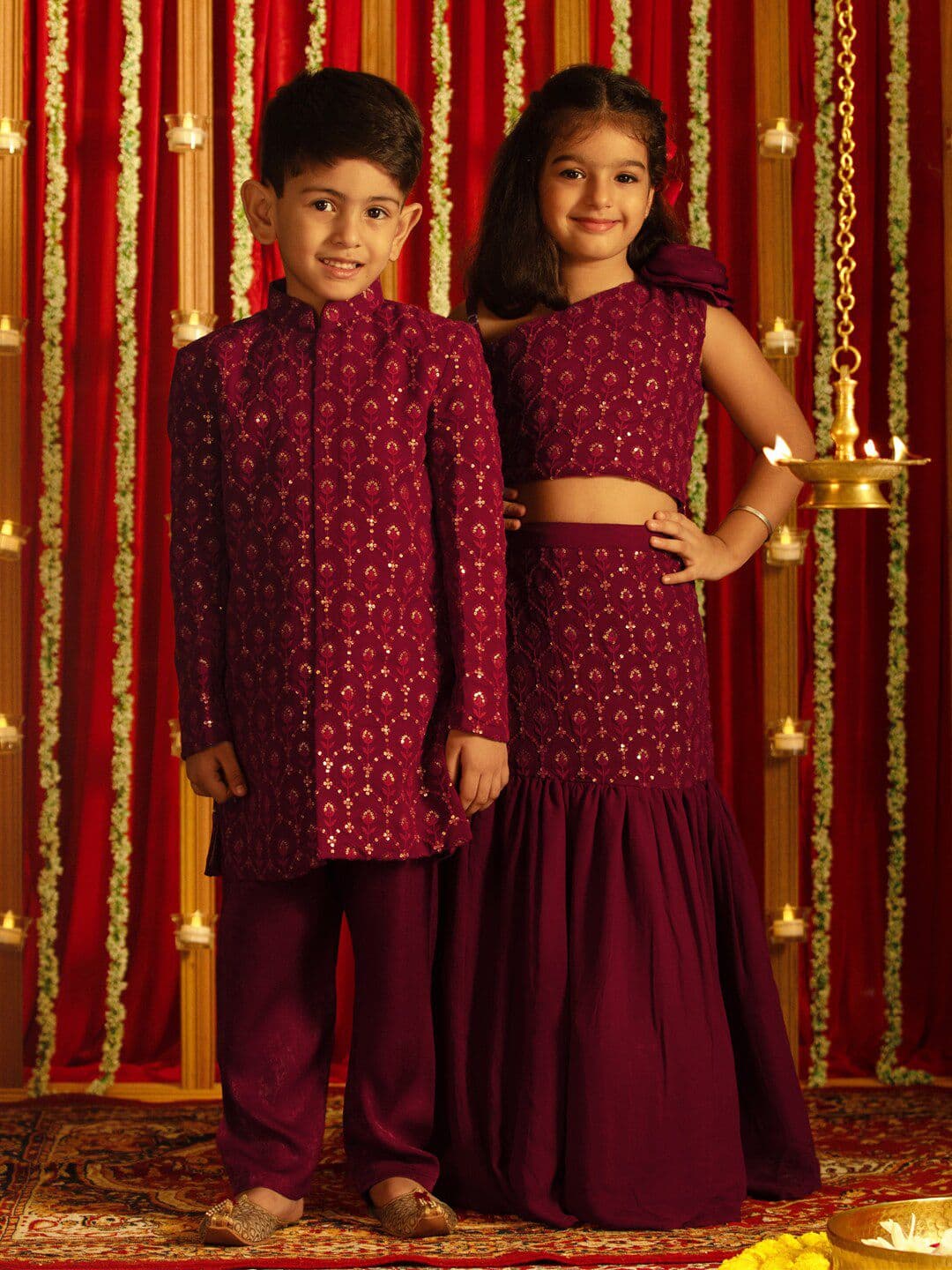 VASTRAMAY Girls Embellished One Shoulder Sequinned Ready to Wear Lehenga & Blouse - view 1