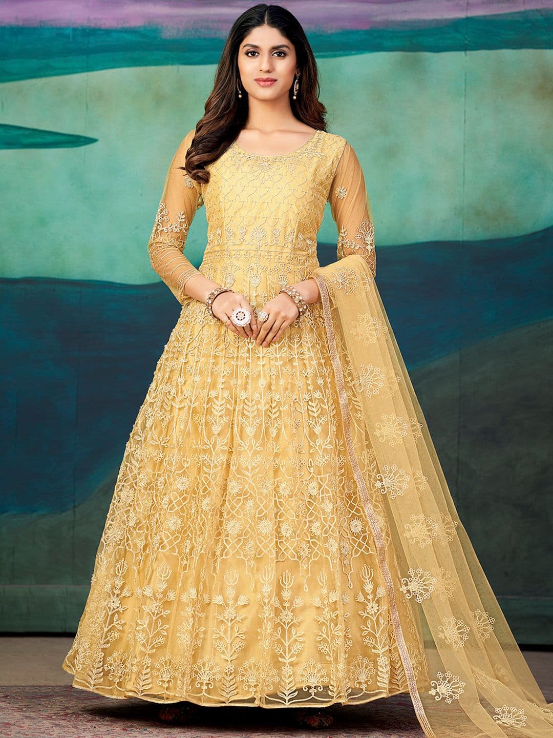 Warthy Ent Floral Embroidered Unstitched Dress Material - view 1
