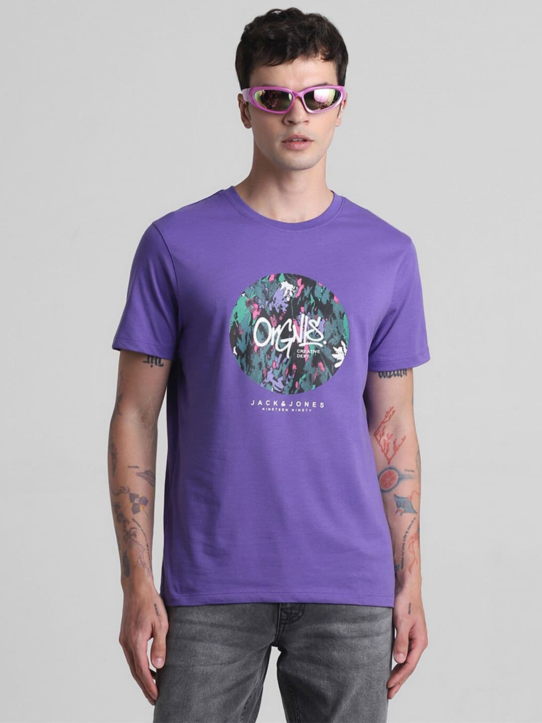 Jack & Jones Abstract Printed Round Neck Pure Cotton T-shirt - view 1