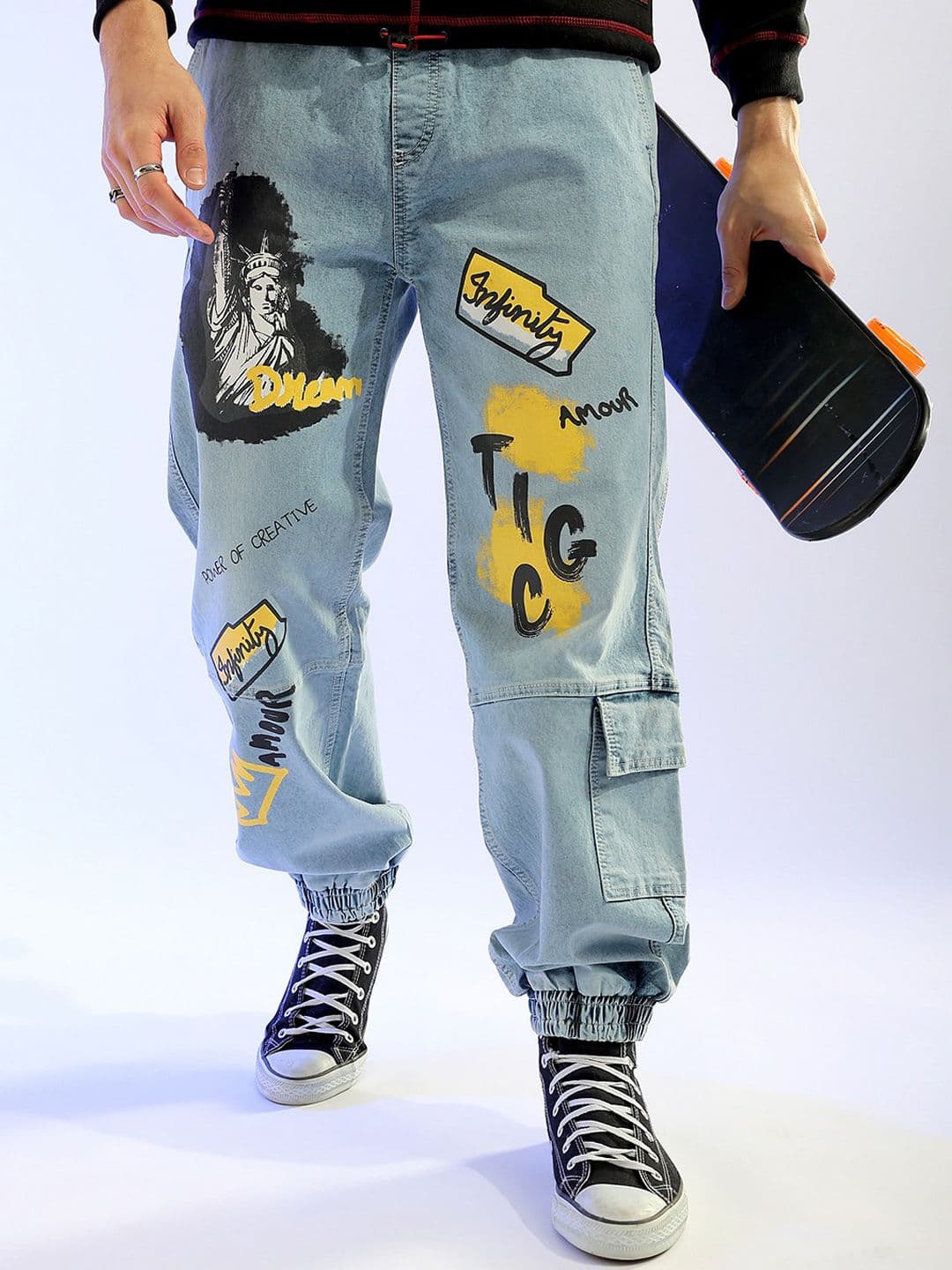The Indian Garage Co Men Relaxed Fit Printed Heavy Fade Stretchable Jeans - view 1
