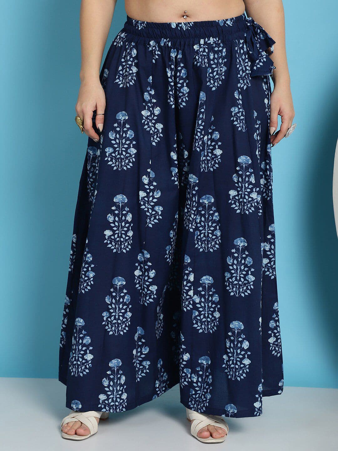 TAG 7 Plus Size Ethnic Motifs Block Printed Pure Cotton Flared Ethnic Palazzo - view 1