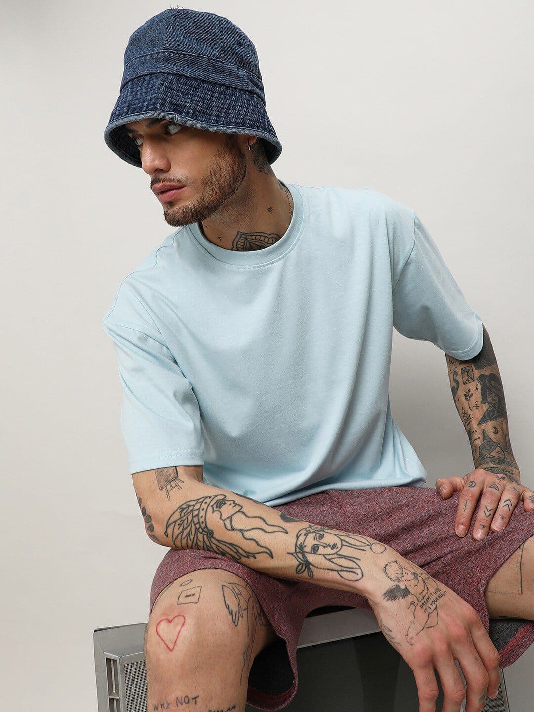 CAHOOT Blue Round Neck Oversized Cotton T-shirt - view 1