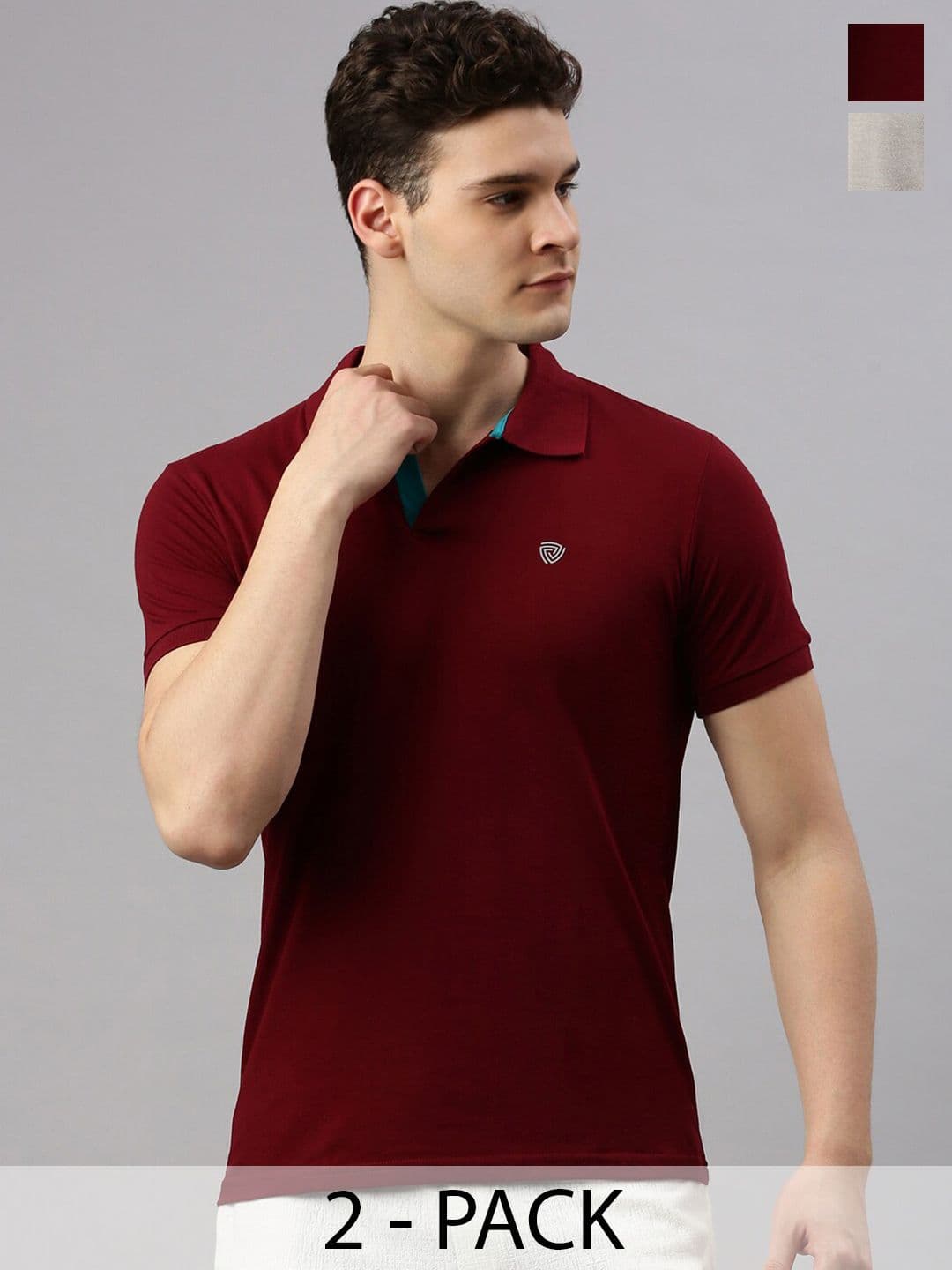 Lux Cozi Pack of 2 Polo Collar Anti Odour Pure Cotton Lounge T-shirts - view 1