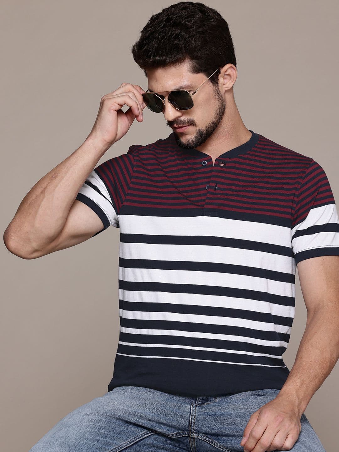 The Roadster Life Co. Striped Henley Neck T-shirt - view 1
