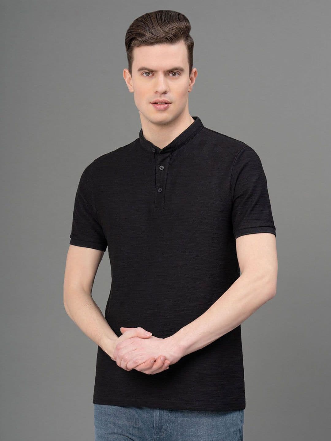 Red Tape Mandarin Collar Cotton Knitted T-shirt - view 1